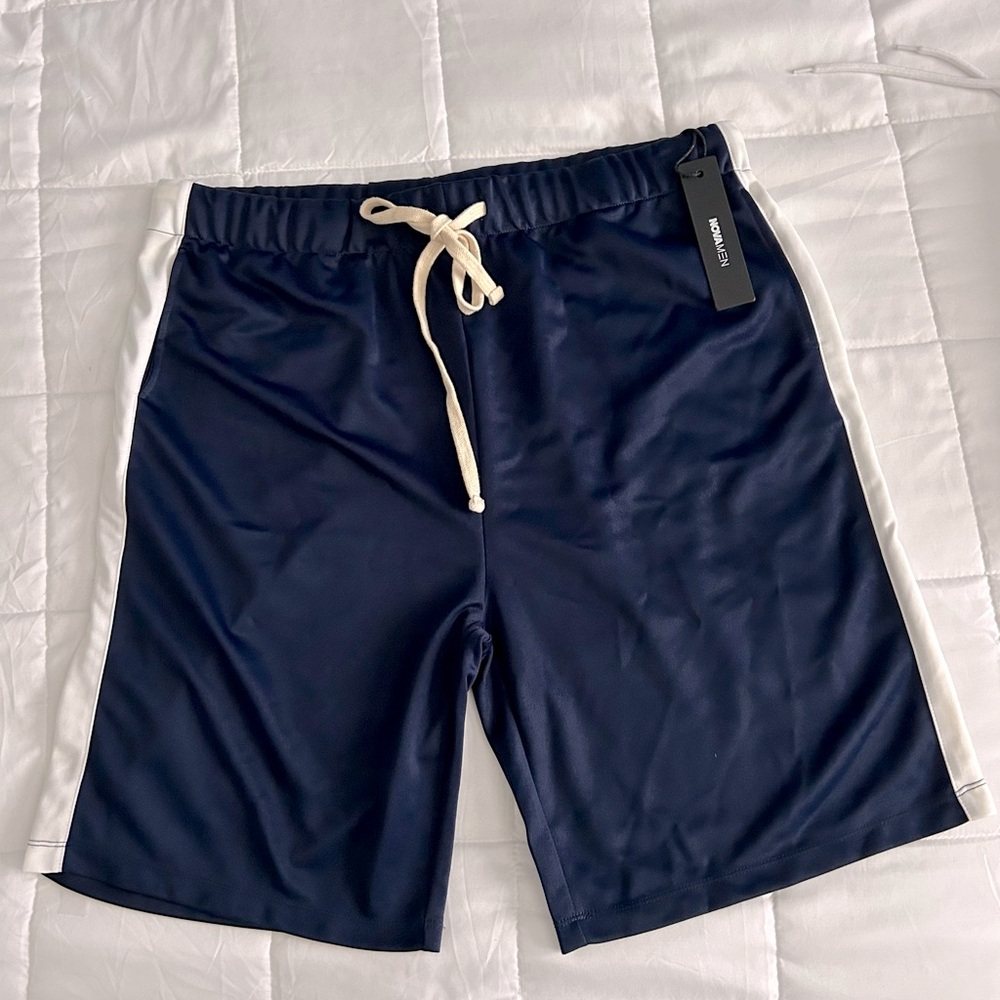 Men's Athletic Shorts - Navy with White Side Stripes